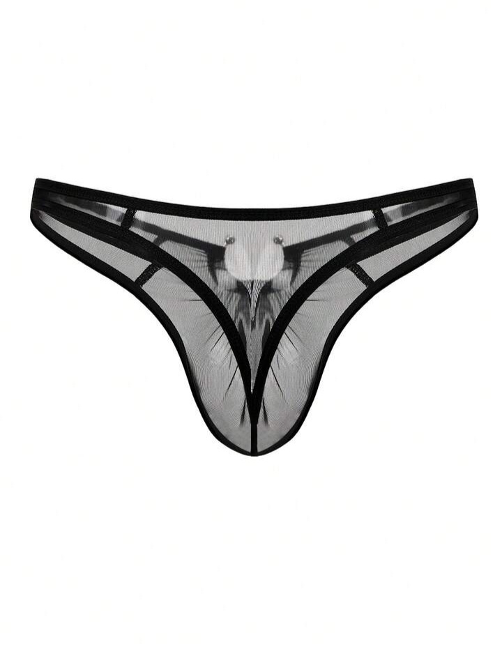 Men's Black Mesh Thong Underwear Whit Ring Detail